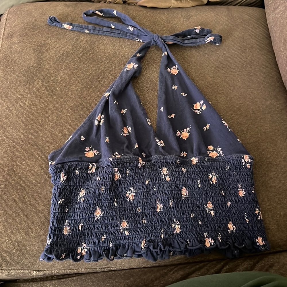 American Eagle navy floral halter top